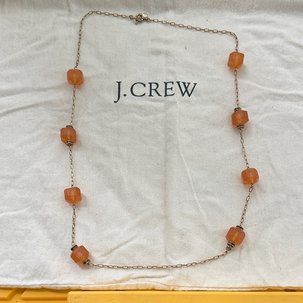 J. Crew Gold Chain Necklace with Orange Beads